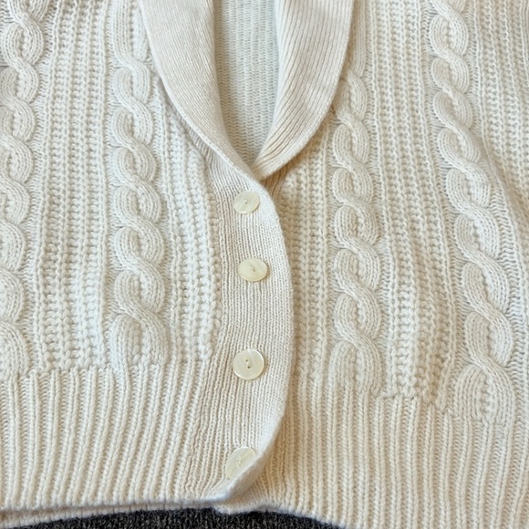 Michelle Stuart Cardigan Lambswool Sweater cable knit Long sleeve Size L - Picture 12 of 12